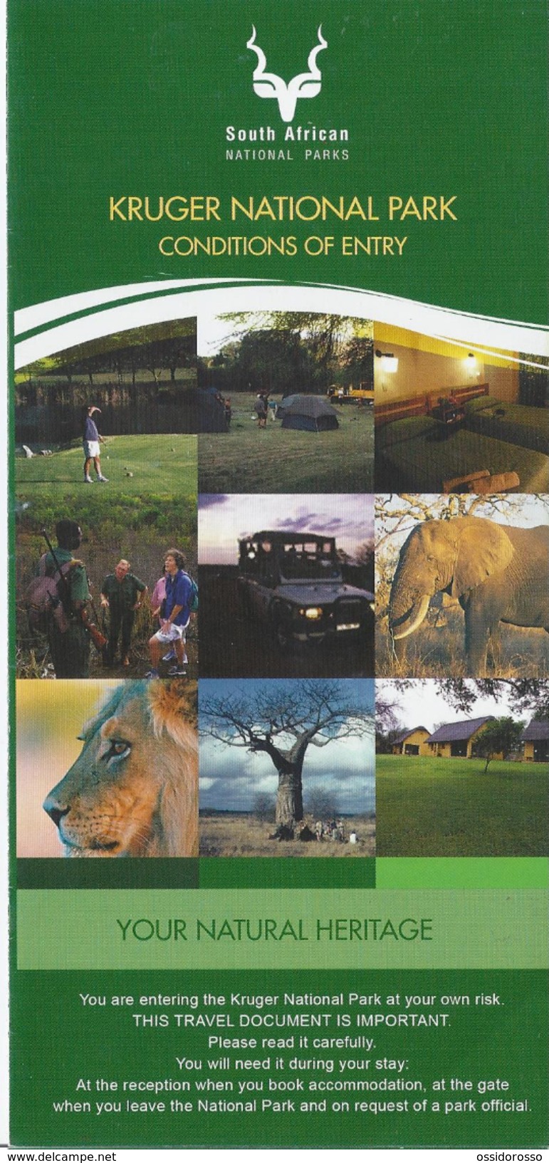 South Africa - Kruger National Park - 2010 -  Conditions Of Entry - Tickets D'entrée