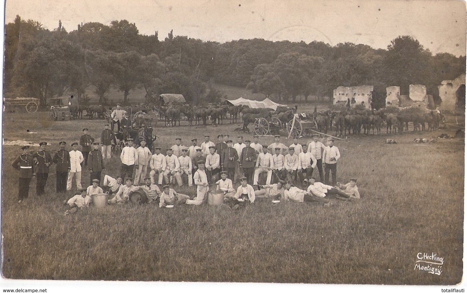 METZ Montigny Biwak Lager Am Frankenstein Kavallerie Pferde Soldaten Original Fotokarte Der Zeit 12.9.1913 Gelaufen - Metz Campagne