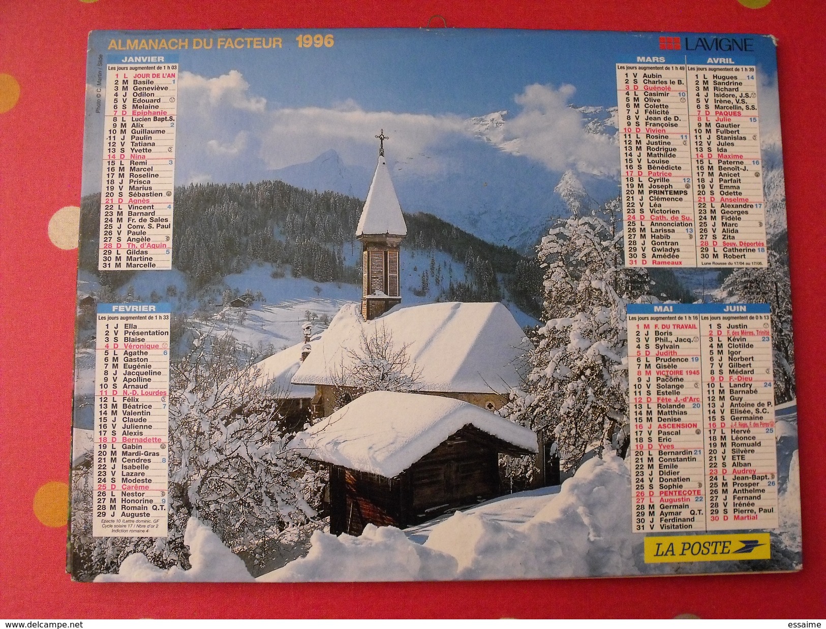 Calendrier Illustré En Carton De 1996. Almanach Des PTT Postes Facteur. Montagne - Formato Grande : 1991-00