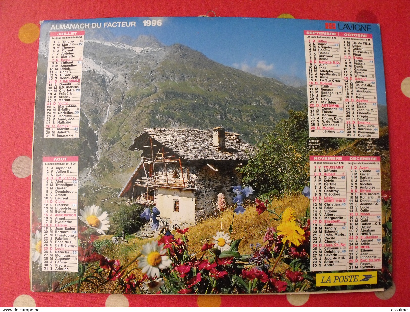 Calendrier Illustré En Carton De 1996. Almanach Des PTT Postes Facteur. Montagne - Formato Grande : 1991-00