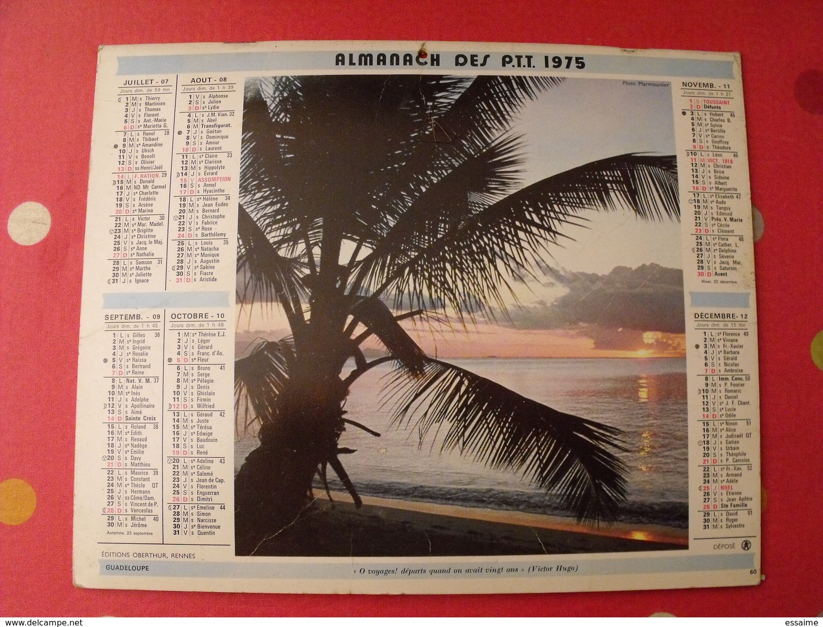 Calendrier Illustré En Carton De 1975. Almanach Des PTT Postes Facteur. Roulotte Guadeloupe - Big : 1971-80