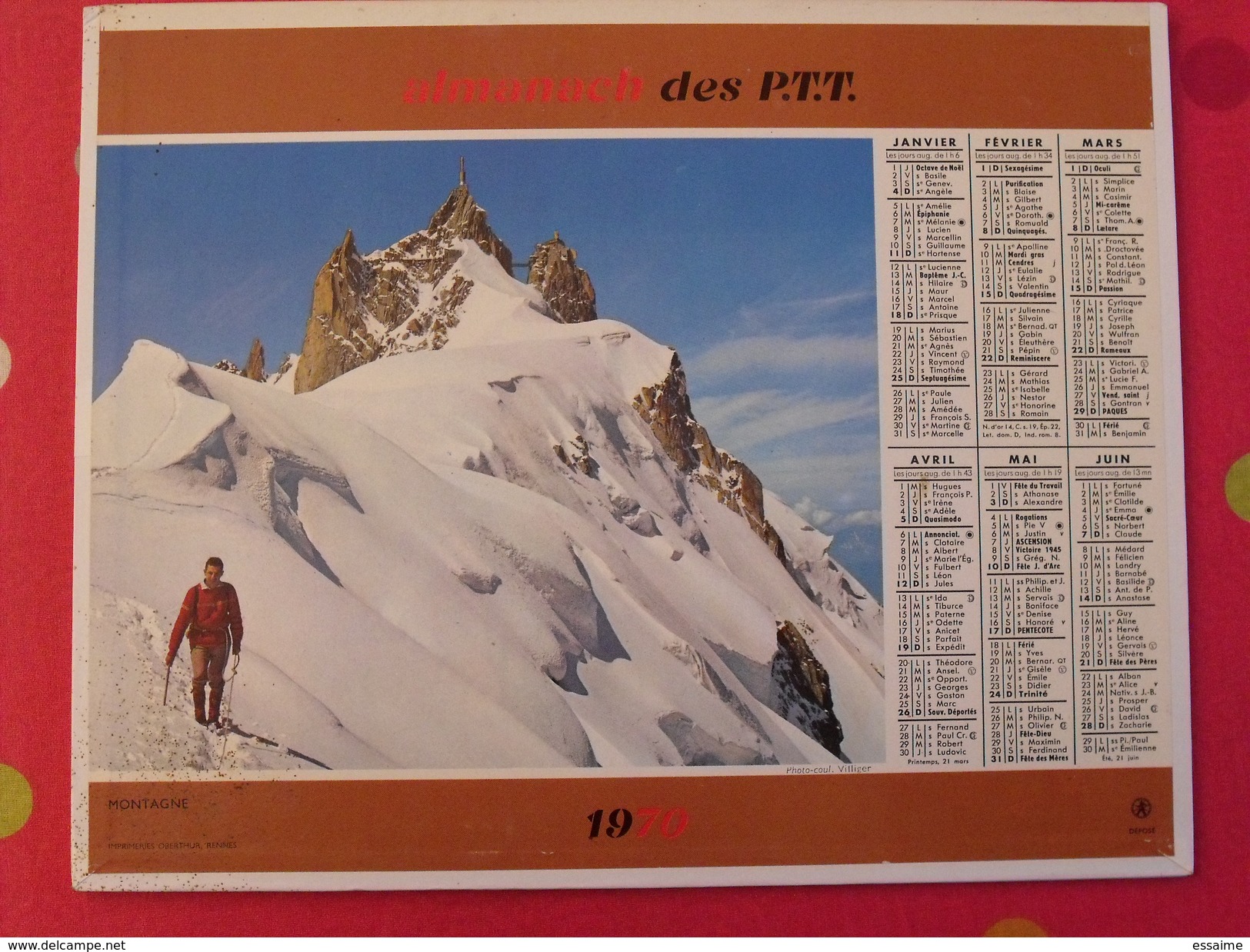 Calendrier Illustré En Carton De 1970. Almanach Des PTT Postes Facteur. Annecy, Montagne - Tamaño Grande : 1961-70