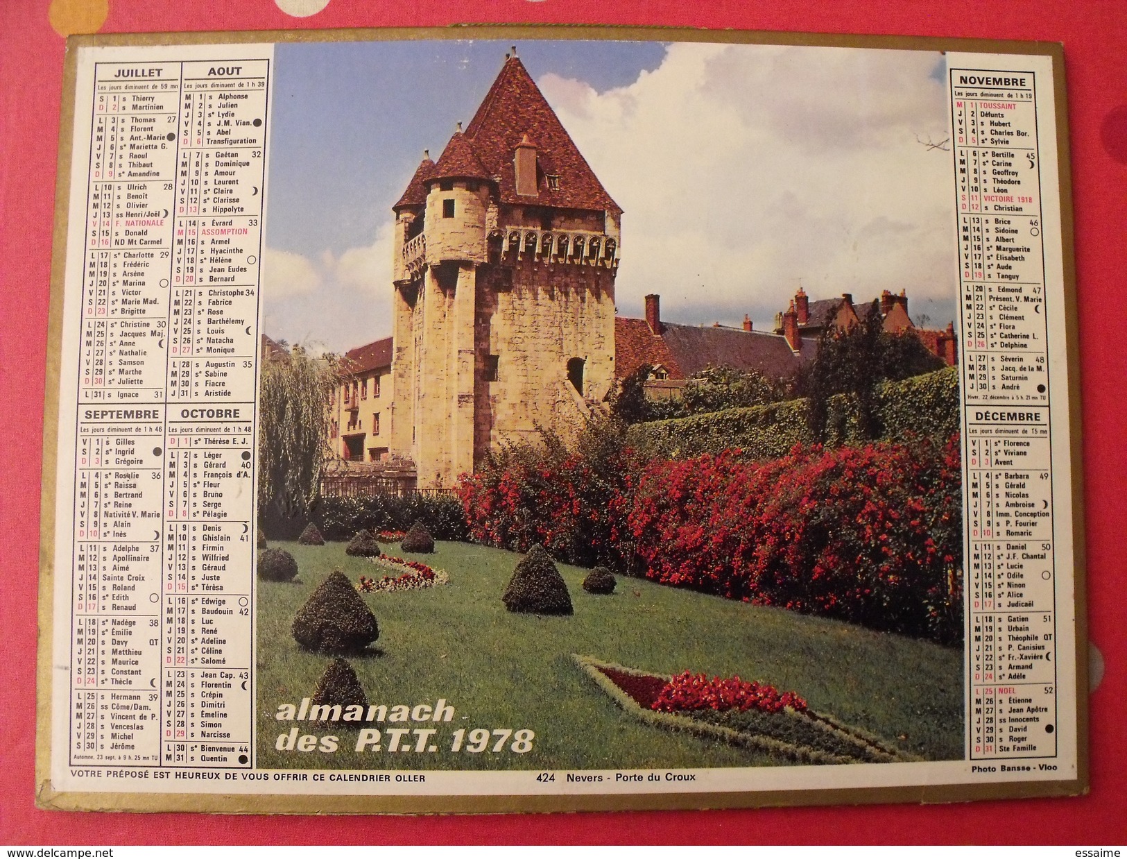 Calendrier Illustré En Carton De 1978. Almanach Des PTT Postes Facteur. Rouen Jardin Des Plantes, Nevers Pore Du Croux - Tamaño Grande : 1971-80