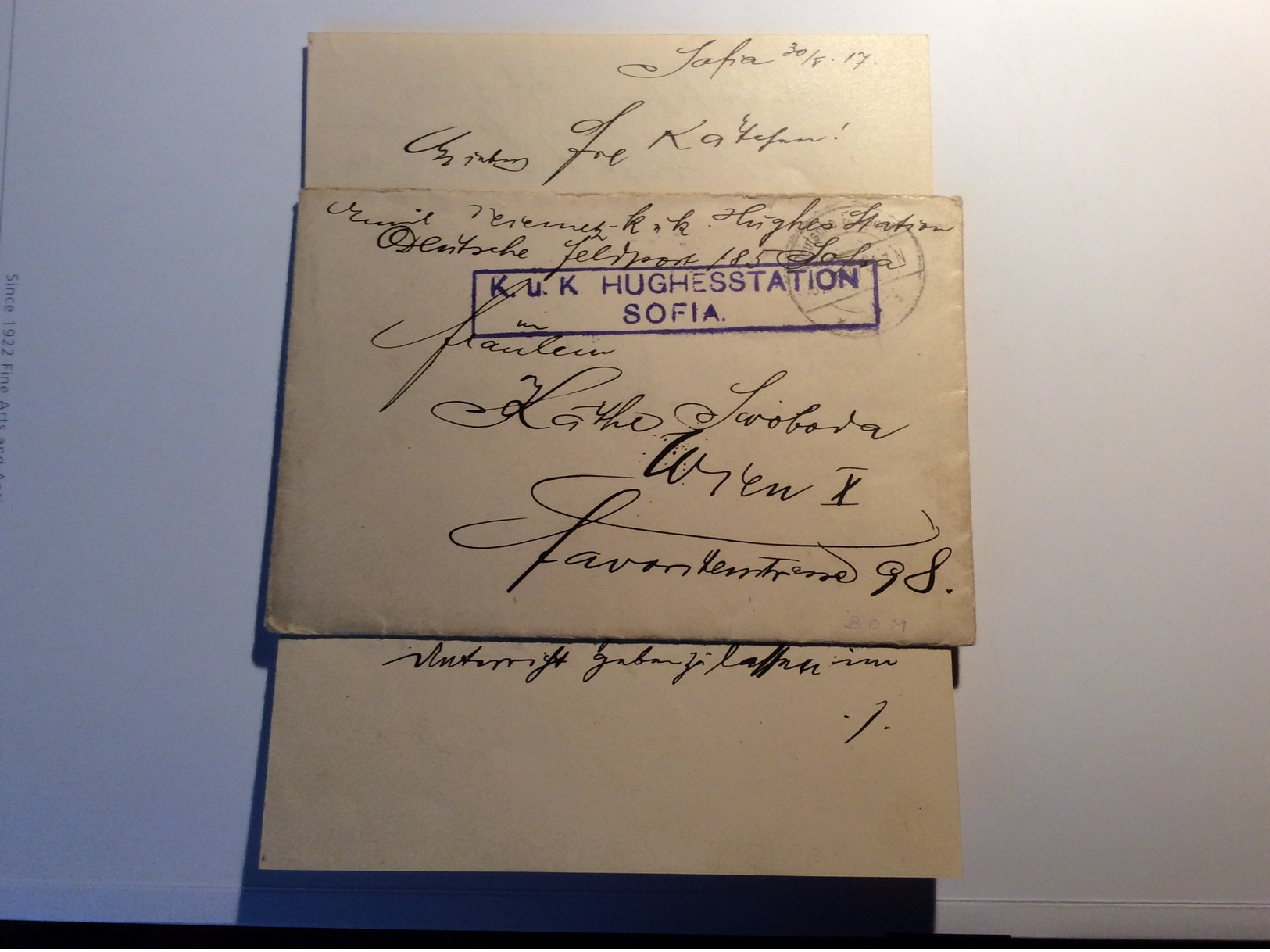 Österreichische / Deutsche Feldpost Bulgarien 1. WK 1914-18 HUGHESSTATION SOFIA 1917 Brief (Bulgaria Cover WW1 Telegraph - Briefe U. Dokumente