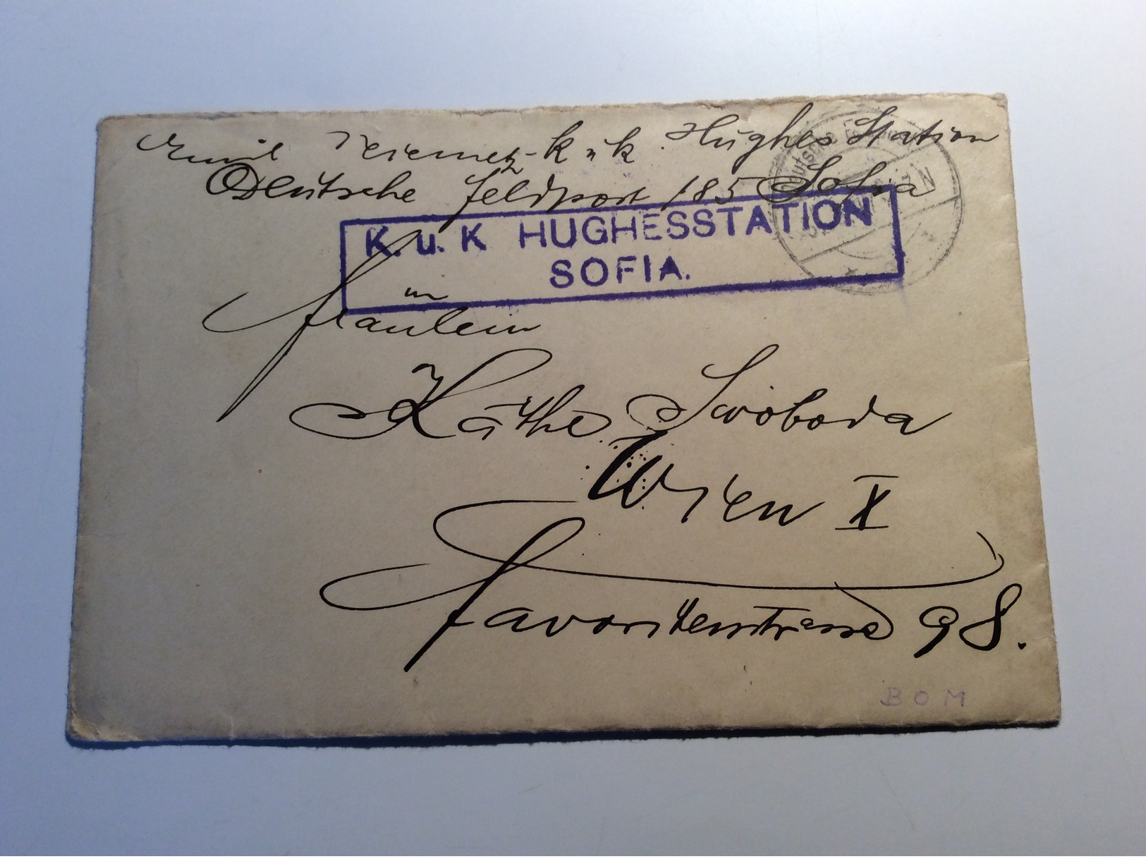 Österreichische / Deutsche Feldpost Bulgarien 1. WK 1914-18 HUGHESSTATION SOFIA 1917 Brief (Bulgaria Cover WW1 Telegraph - Briefe U. Dokumente