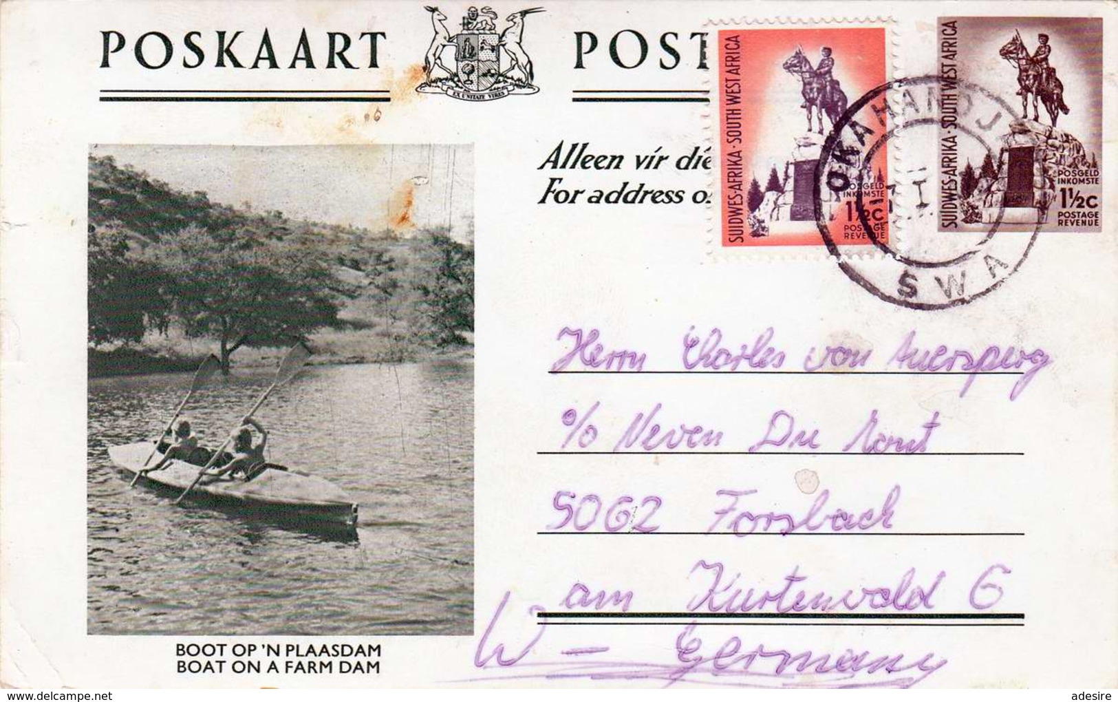 AUSTRALIEN - 2 Fach Frankierung Auf Bildpostkarte BOAT ON A FARM DAM, Gel.nach Forsbach - Sonstige & Ohne Zuordnung