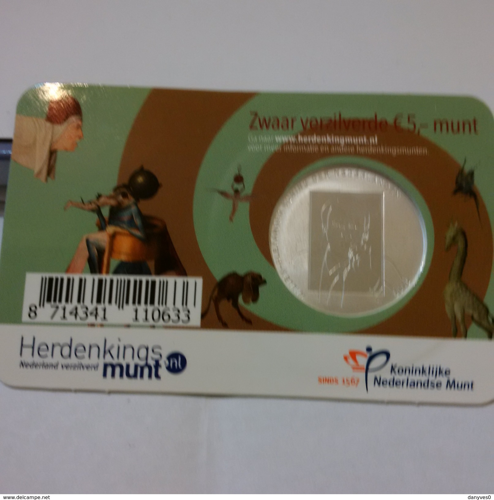 Pièce Commémorative  5  Euro Coincard Pays Bas 2016  "  Jérôme Bosch   " - Pays-Bas