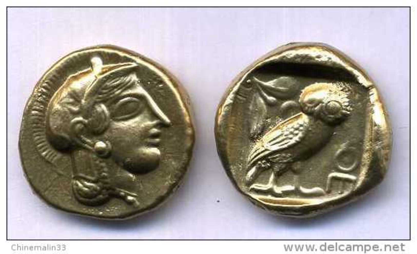 MONNAIE GRECQUE ATHENA A LA CHOUETTE DOREE OR REPRO - Grecques