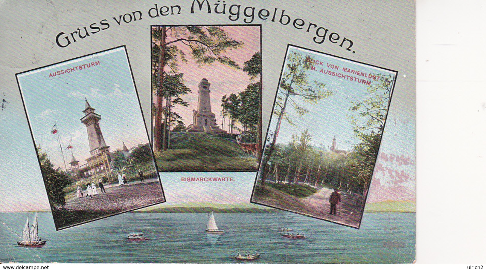 AK Gruss Von Den Müggelbergen - Mehrbildkarte - Marienlust Aussichtsturm Bismarckwarte - 1909 (26153) - Treptow