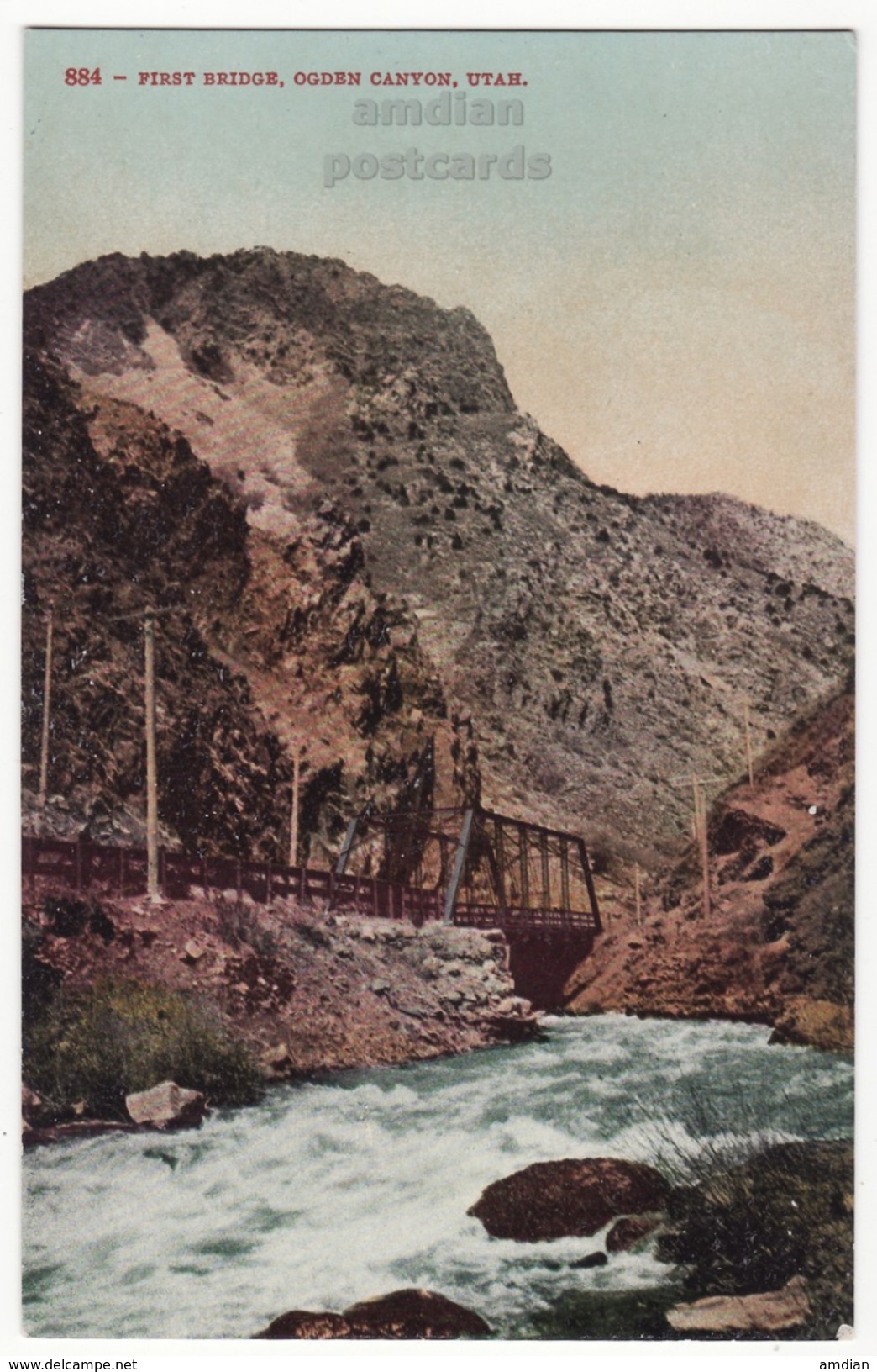 FIRST BRIDGE, OGDEN CANYON UTAH - 1910s Vintage Postcard - RR RAILROAD BRIDGE  [6554] - Ogden