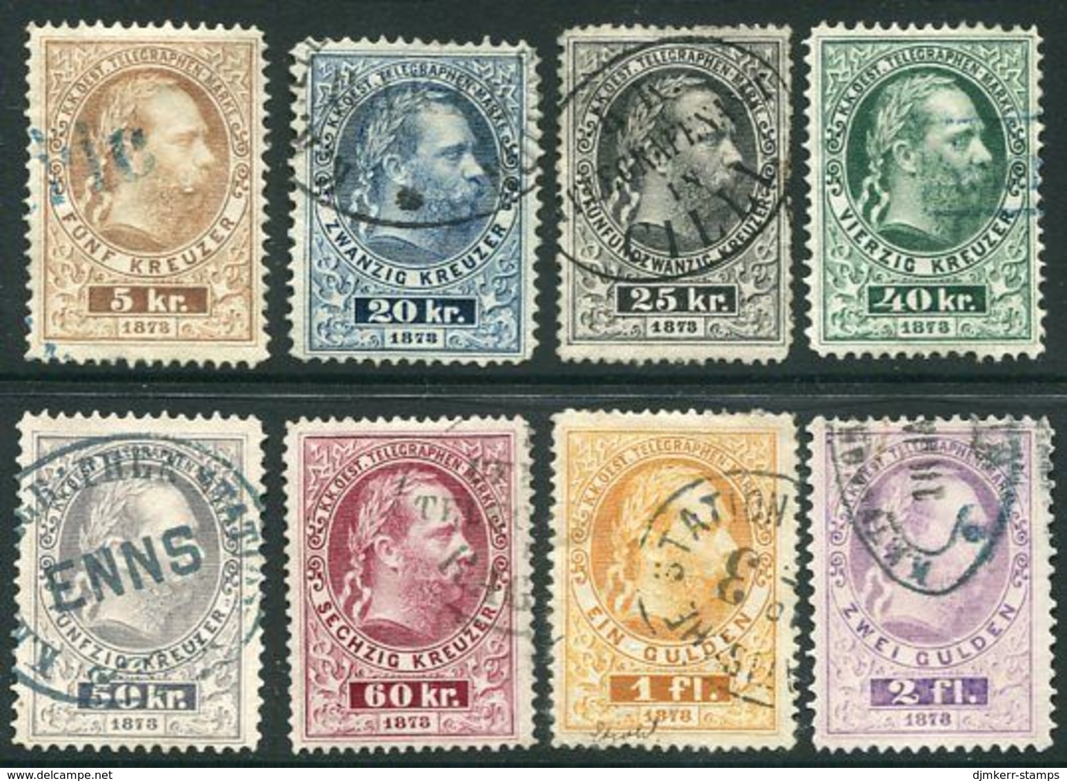 AUSTRIA 1874 Telegraph Engraved Set Of 8, Used.  Michel 10-17. - Télégraphe