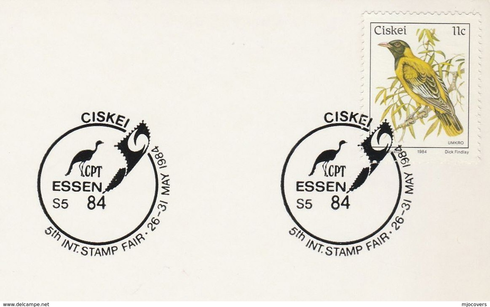 1984 CISKEI At ESSEN BIRD STAMP FAIR Philatelic Exhibition EVENT COVER (card) Stamps Birds South Africa Germany - Other & Unclassified