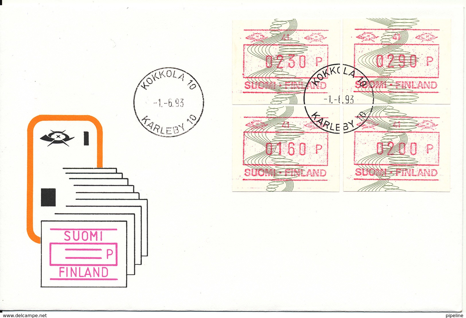 Finland FDC Karleby 1-6-1993 Set Of 4 FRAMA Labels (41) With Cachet - Machine Labels [ATM]