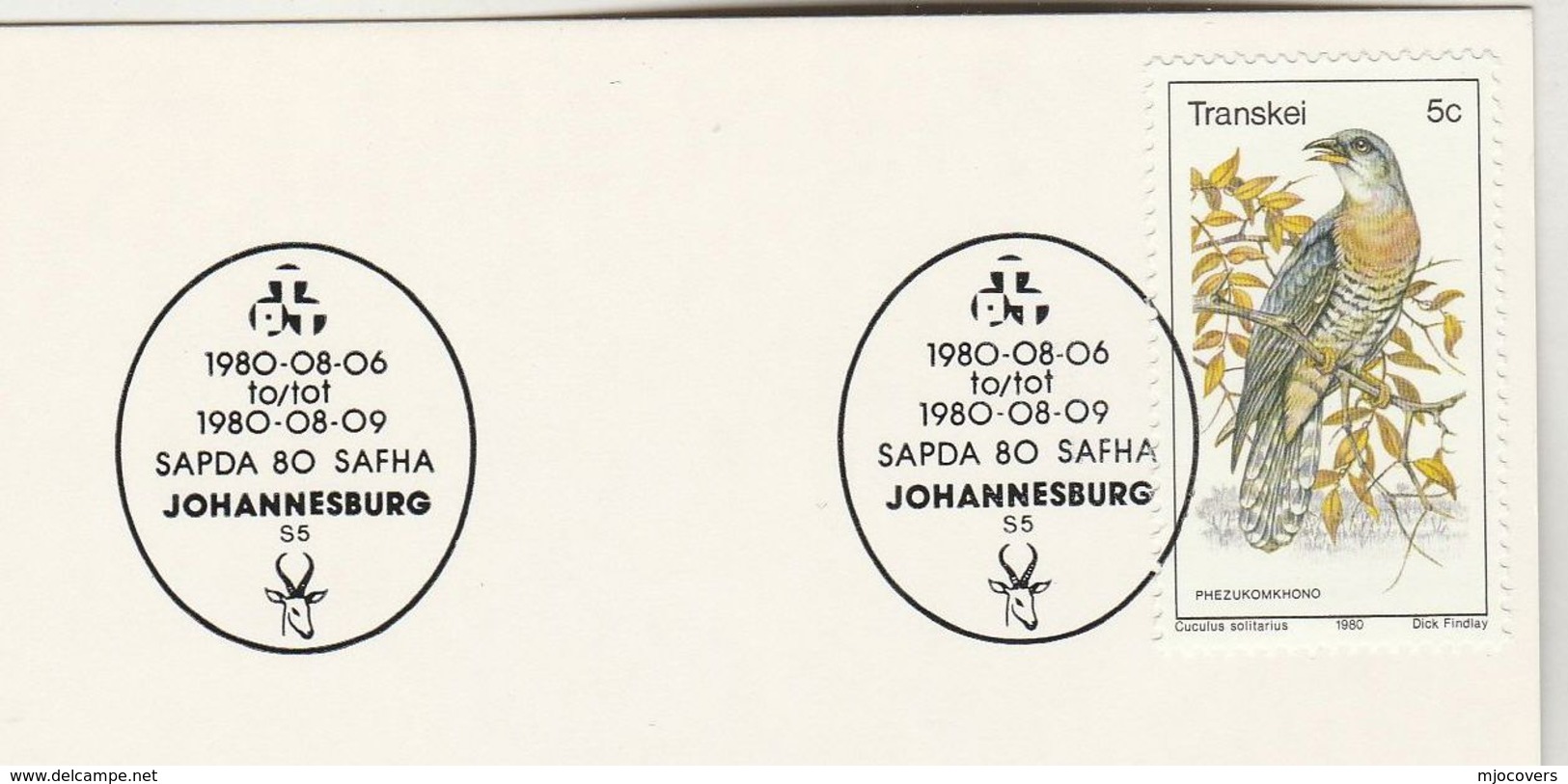 1980 TRANSKEI At SAFHA Philatelic Exhibition EVENT COVER (card) Bird Stamps Birds South Africa - Other & Unclassified