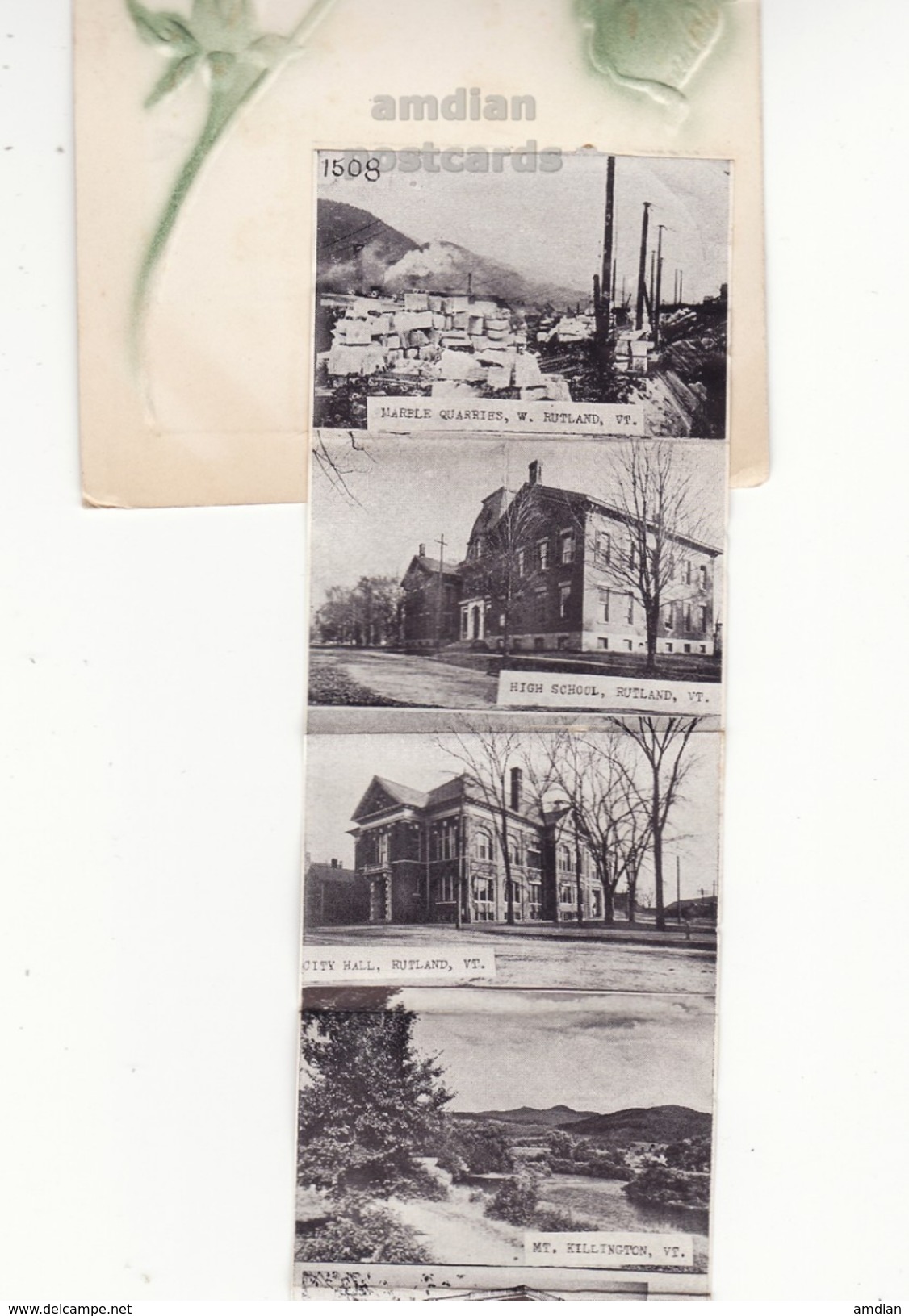 USA- GREETINGS FROM RUTLAND Vermont VT - C1910s FOLDING MULTIVIEW NOVELTY Vintage Postcard - 6 Views [6575] - Rutland