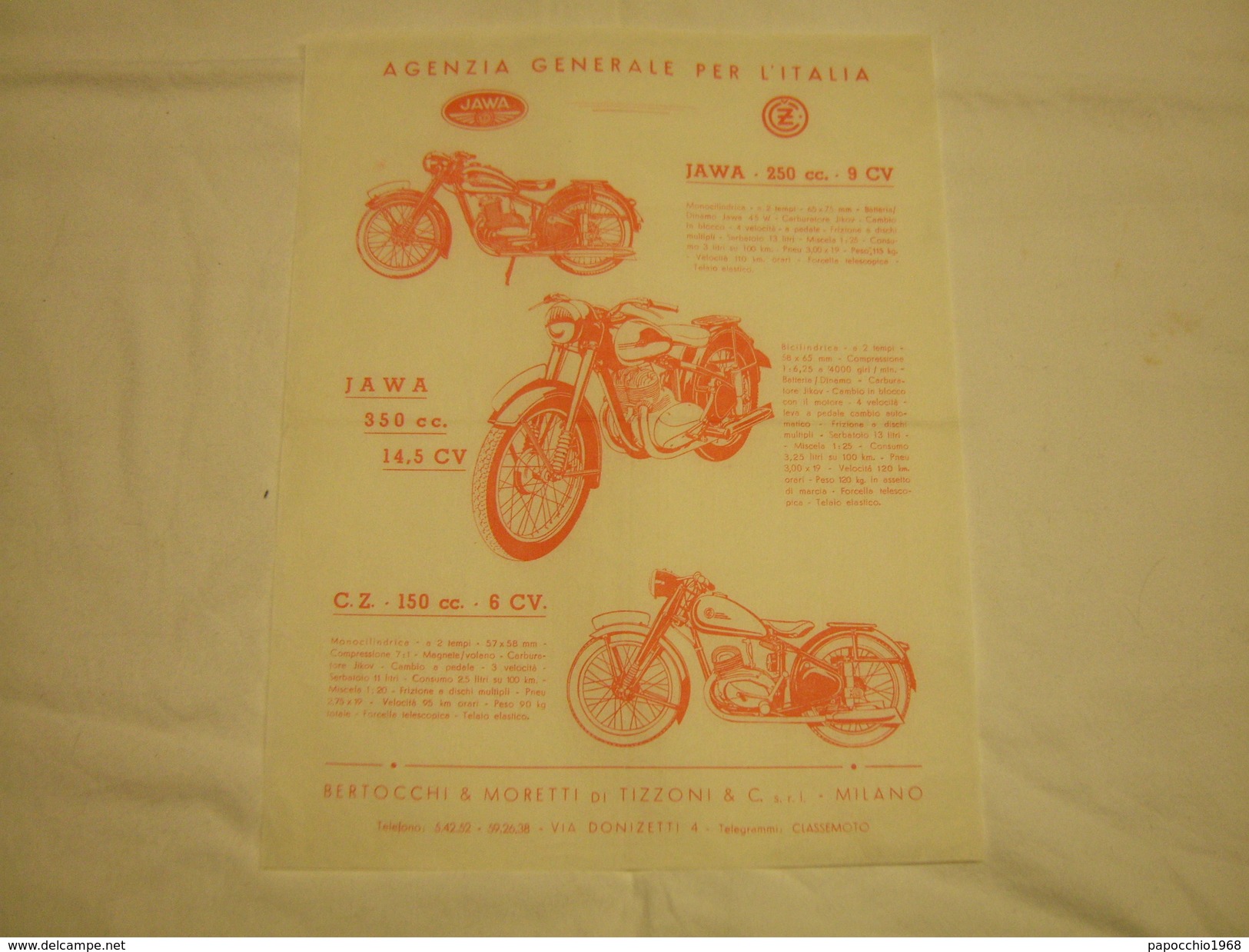 DEPLIANT PUBBLICITARIO EPOCA 1953 MOTO JAWA - CZ - Altri & Non Classificati