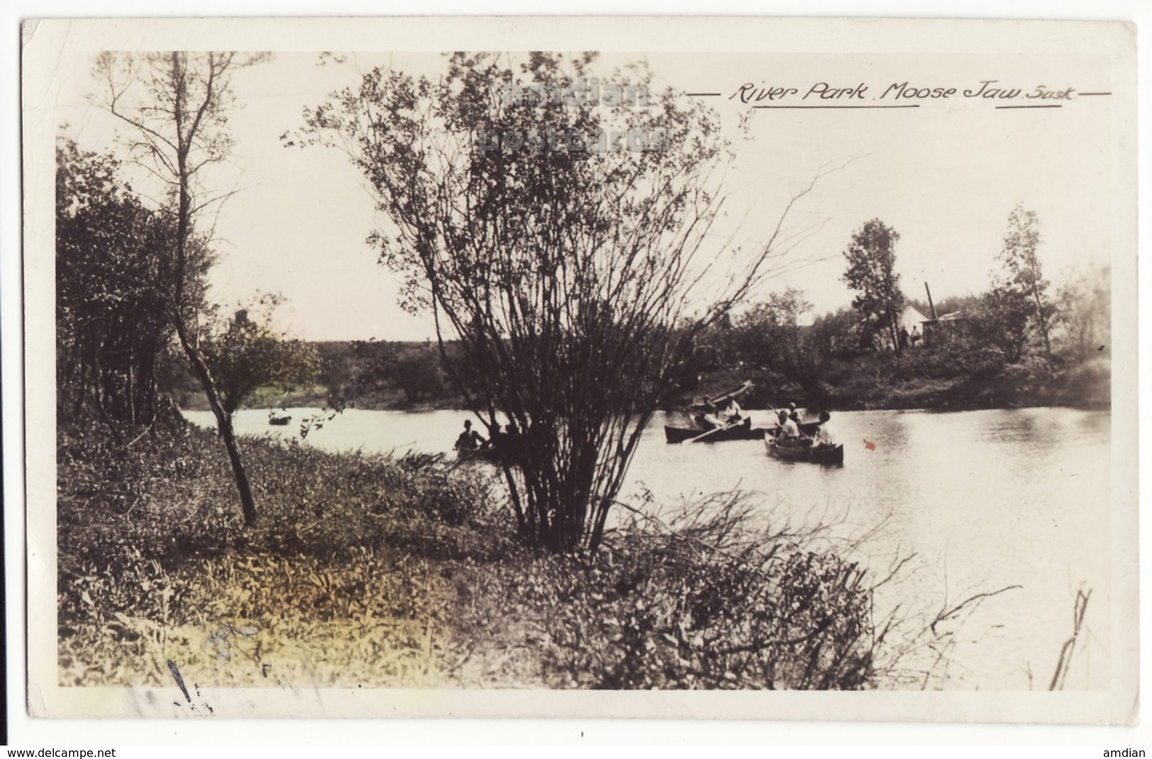 BOATING AT RIVER PARK MOOSE JAW, SASKATCHEWAN. CANADA 1946 Old Vintage Real Photo Postcard RPPC [6576] - Autres & Non Classés