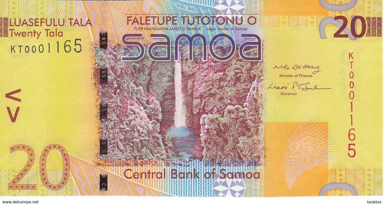 BILLETE DE SAMOA DE 20 TALA DEL AÑO 2008 (BANK NOTE) SIN CIRCULAR-UNCIRCULATED (PAJARO-BIRD) - Samoa