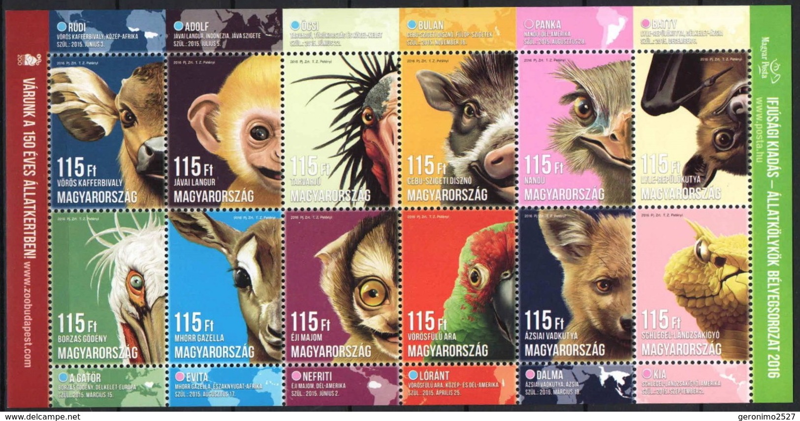 HUNGARY 2016 FAUNA Young ANIMALS - Fine S/S MNH - Nuevos