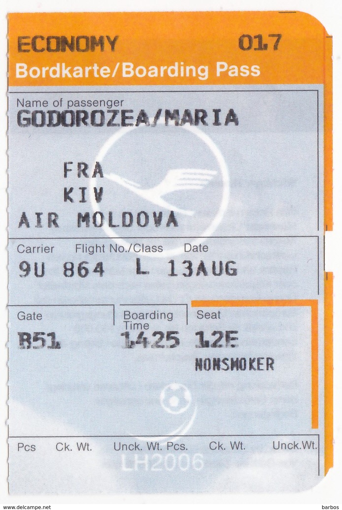 Air Moldova , Avion Ticket ,  Used - Europa