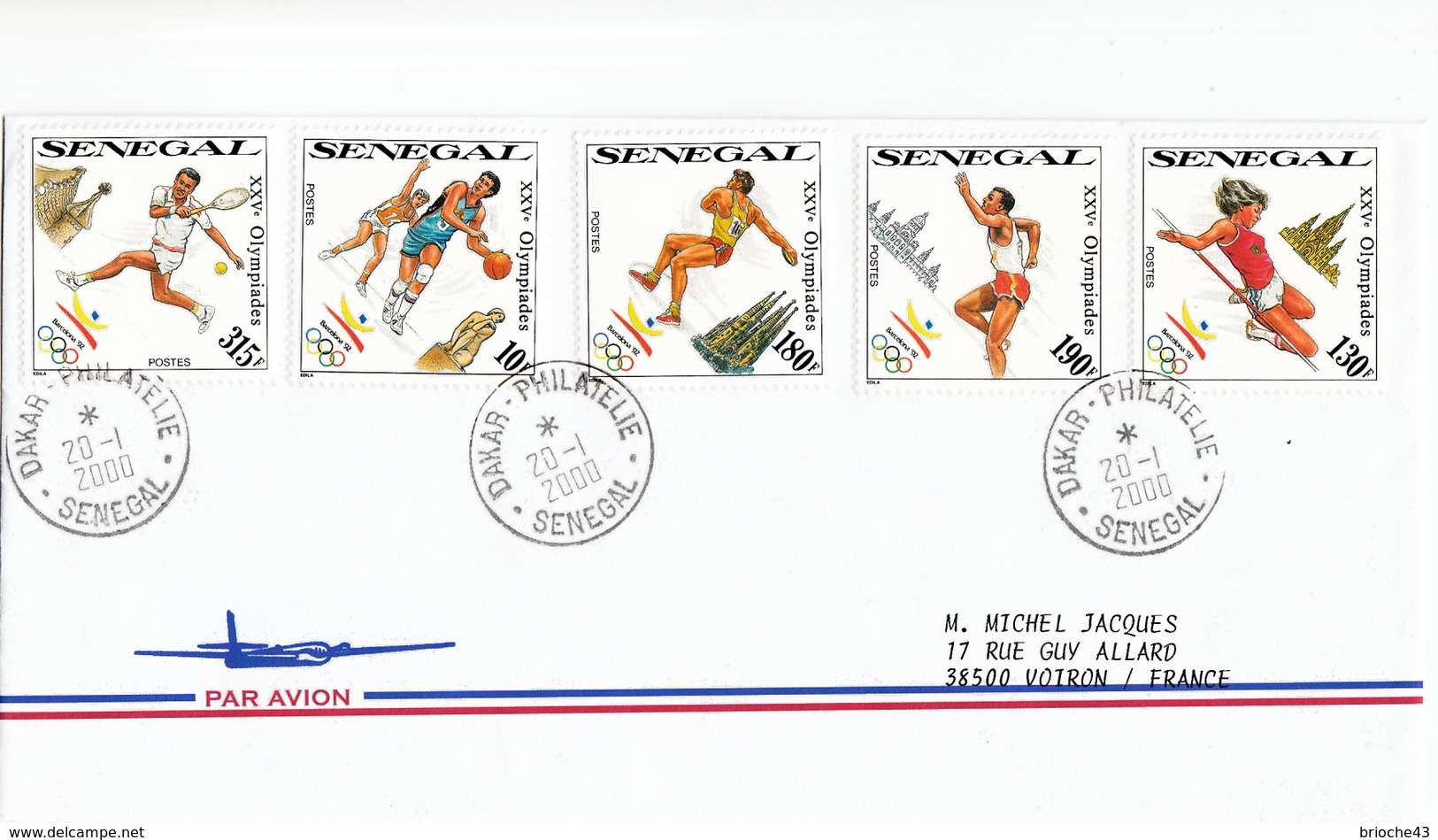 LETTRE COVER SENEGAL XXVe JO BARCELONE 92 - TENNIS BASKET LANCER COURSE PERCHE - Summer 1992: Barcelona