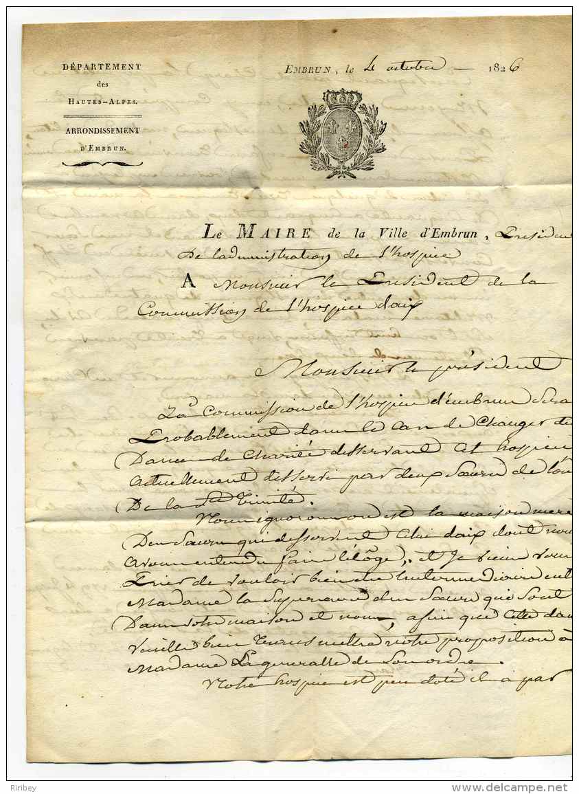 P 4 P  EMBRUN / Dept Des Hautes Alpes / Entête Maire De La Ville D'Embrun / 4 Oct 1826 - 1801-1848: Précurseurs XIX