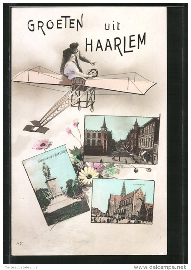 Cartes De Vœux-CPA Haarlem, Paar Im Un Avion, Stations-Hotel, Groote Markt, Standbeeld Frans Hals - Photographs