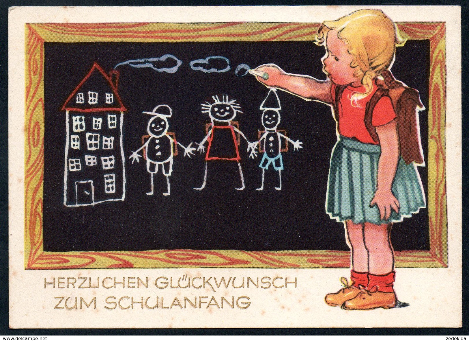 8881 - Alte Glückwunschkarte - Schulanfang - Mädchen An Schultafel - Planet - DDR 1962 - N. Gel - Einschulung