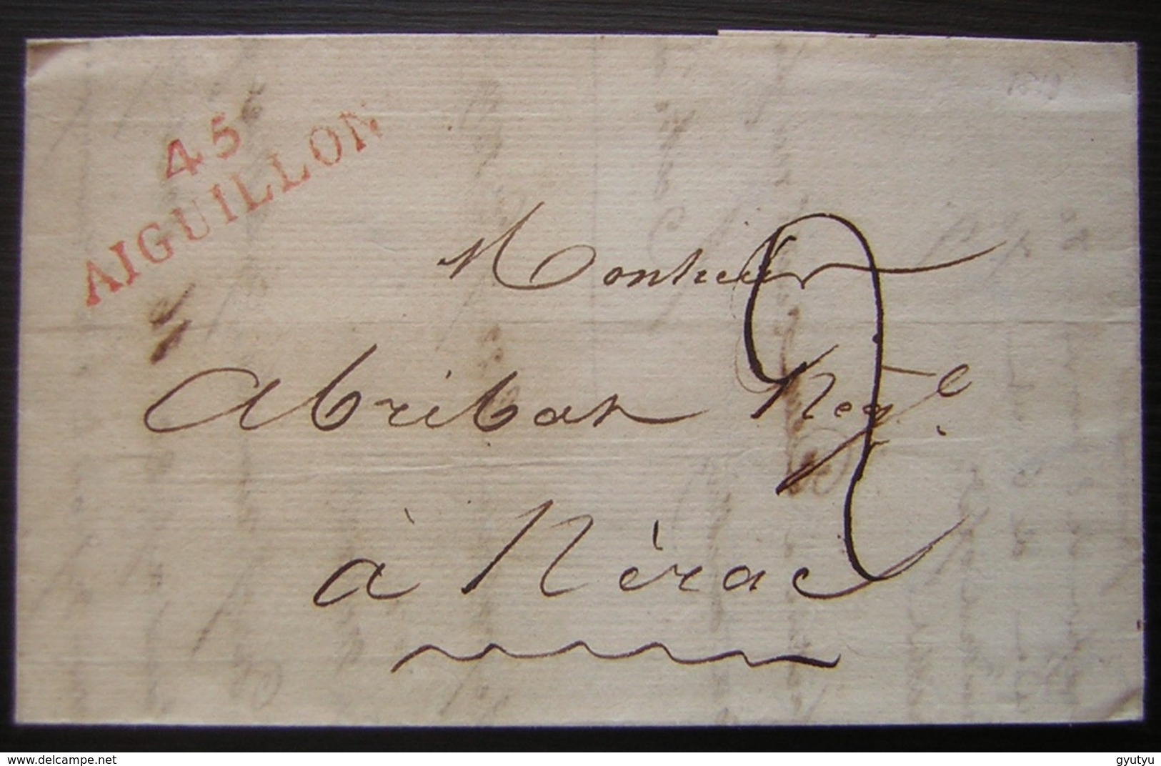 1819 Cachet Rouge 45/ AIGUILLON Sur Une Lettre Pour Nérac (Lot Et Garonne) - 1801-1848: Précurseurs XIX