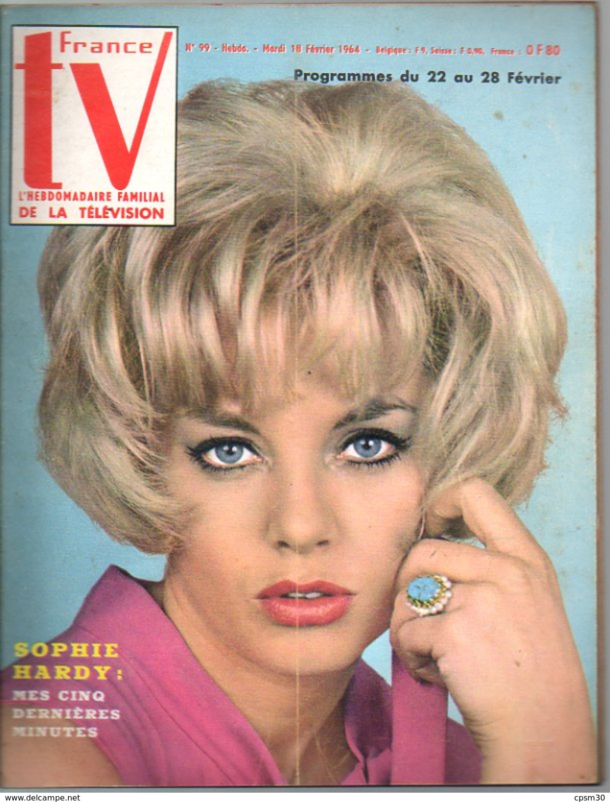 TV France N° 099 Février 1964; Sophie Hardy; Zavata 2p; Aznavour 2p; Jeff; M Et Ch Goitchel Poster; Mode; Cuisine; BD - Film/ Televisie