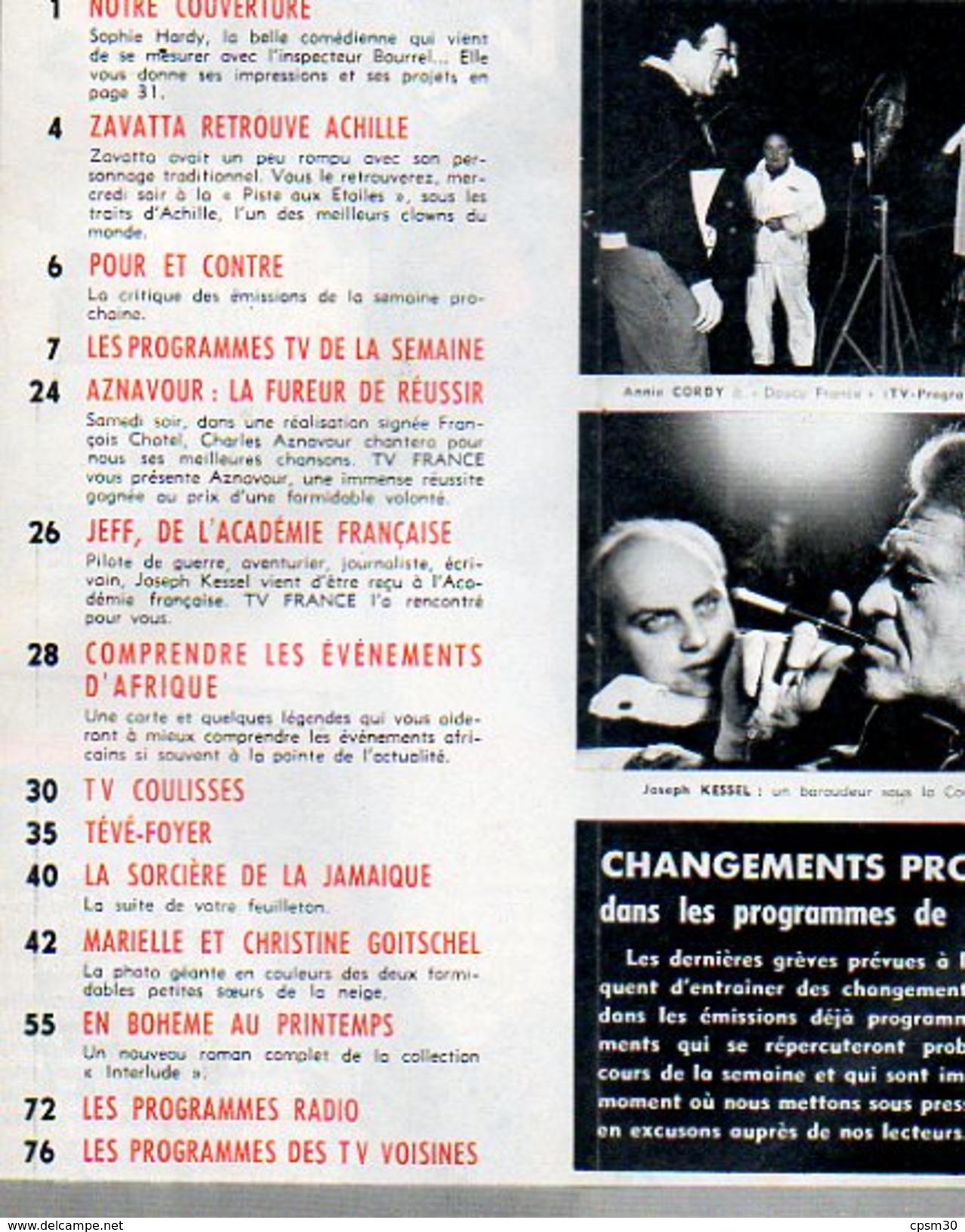 TV France N° 099 Février 1964; Sophie Hardy; Zavata 2p; Aznavour 2p; Jeff; M Et Ch Goitchel Poster; Mode; Cuisine; BD - Cinema/Televisione
