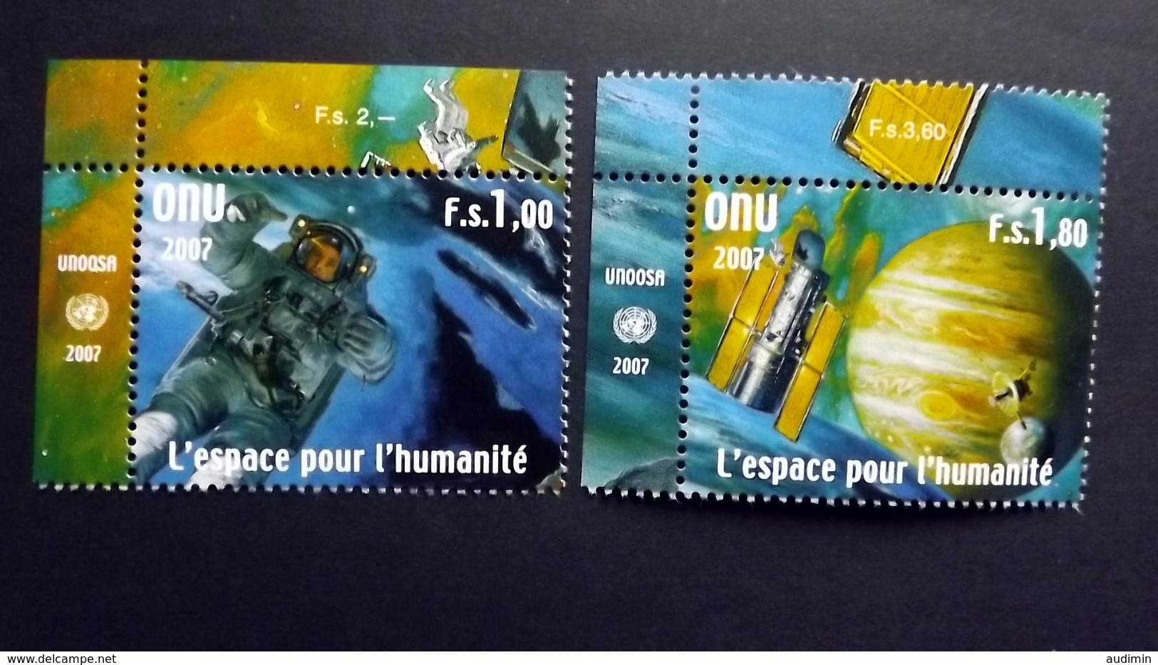 UNO-Genf 584/5 **/mnh,  50 Jahre Weltraumfahrt, Weltraumteleskop &bdquo;Hubble&ldquo;, Jupiter Und Europa, Raumsonde &bd - Nuevos