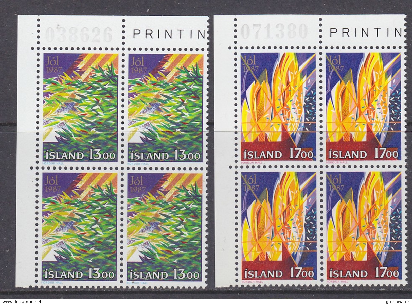 Iceland 1987 Christmas 2v Bl Of 4 (corner, Sheet Number) ** Mnh (34186D) - Nuevos