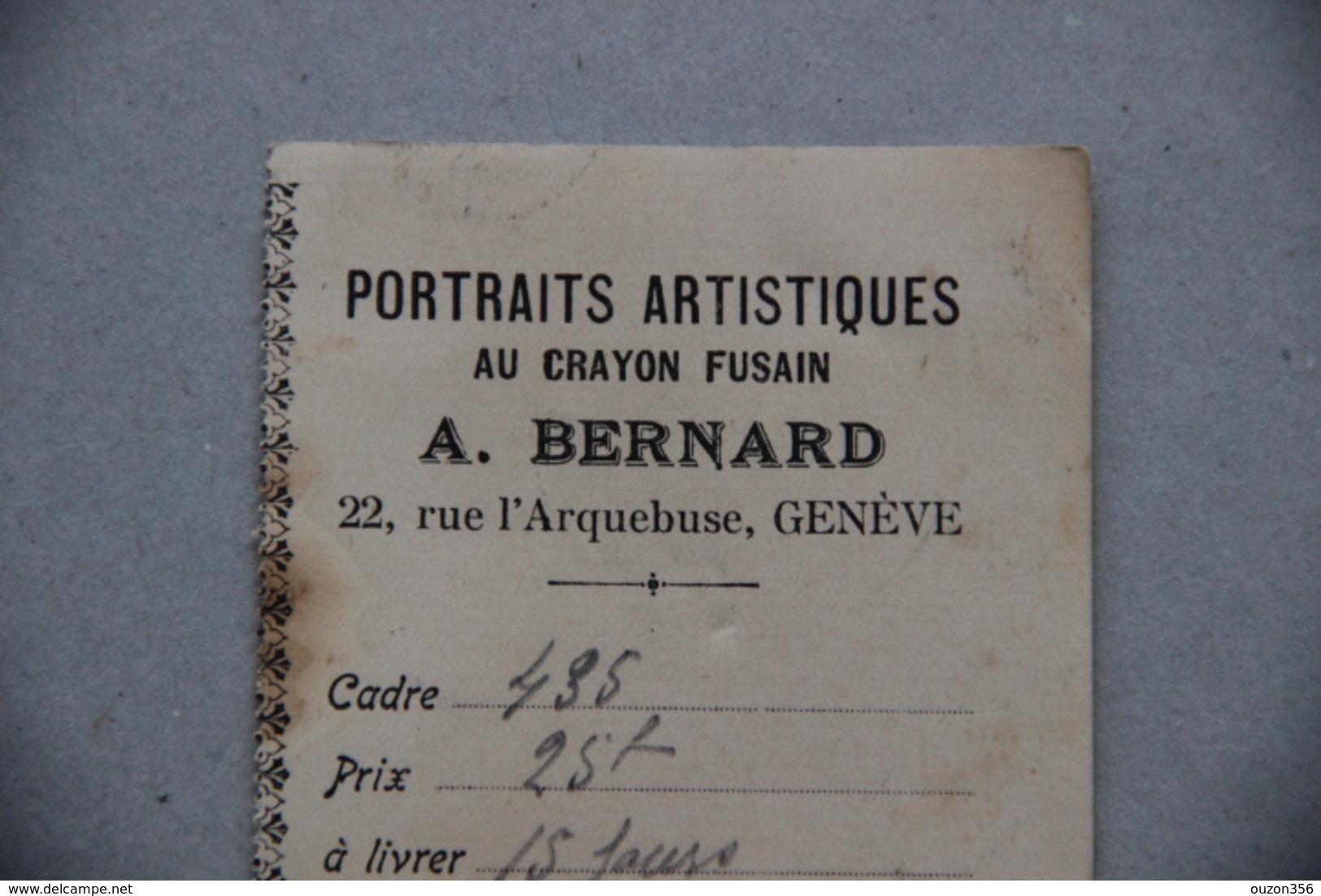 Reçu A.Bernard à Genève (Suisse), Portraits Artistiques Au Crayon Fusain - Schweiz