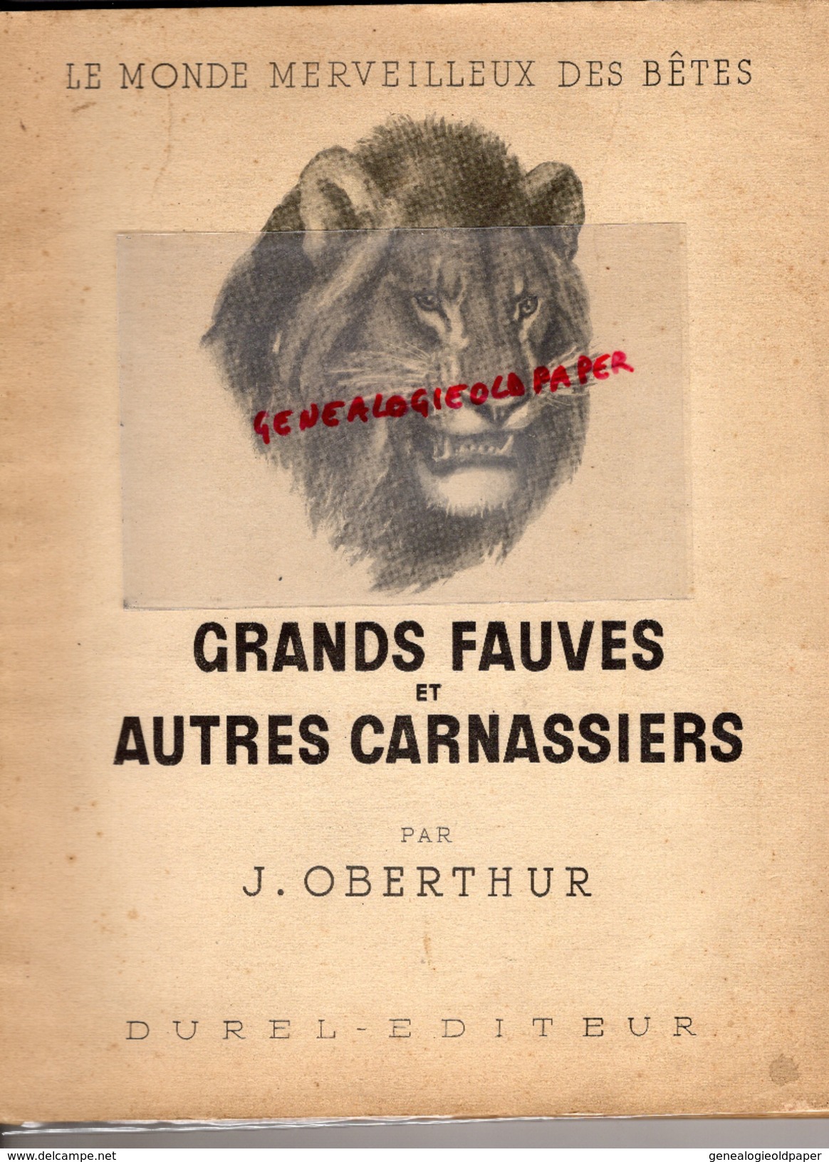 CHASSE- GRANDS FAUVES ET AUTRES CARNASSIERS-J. OBERTHUR- EDITEUR DUREL- 1947-JAGUAR-LION-COUGAR-MANGOUSTE-LOUP-OURS - Caza/Pezca