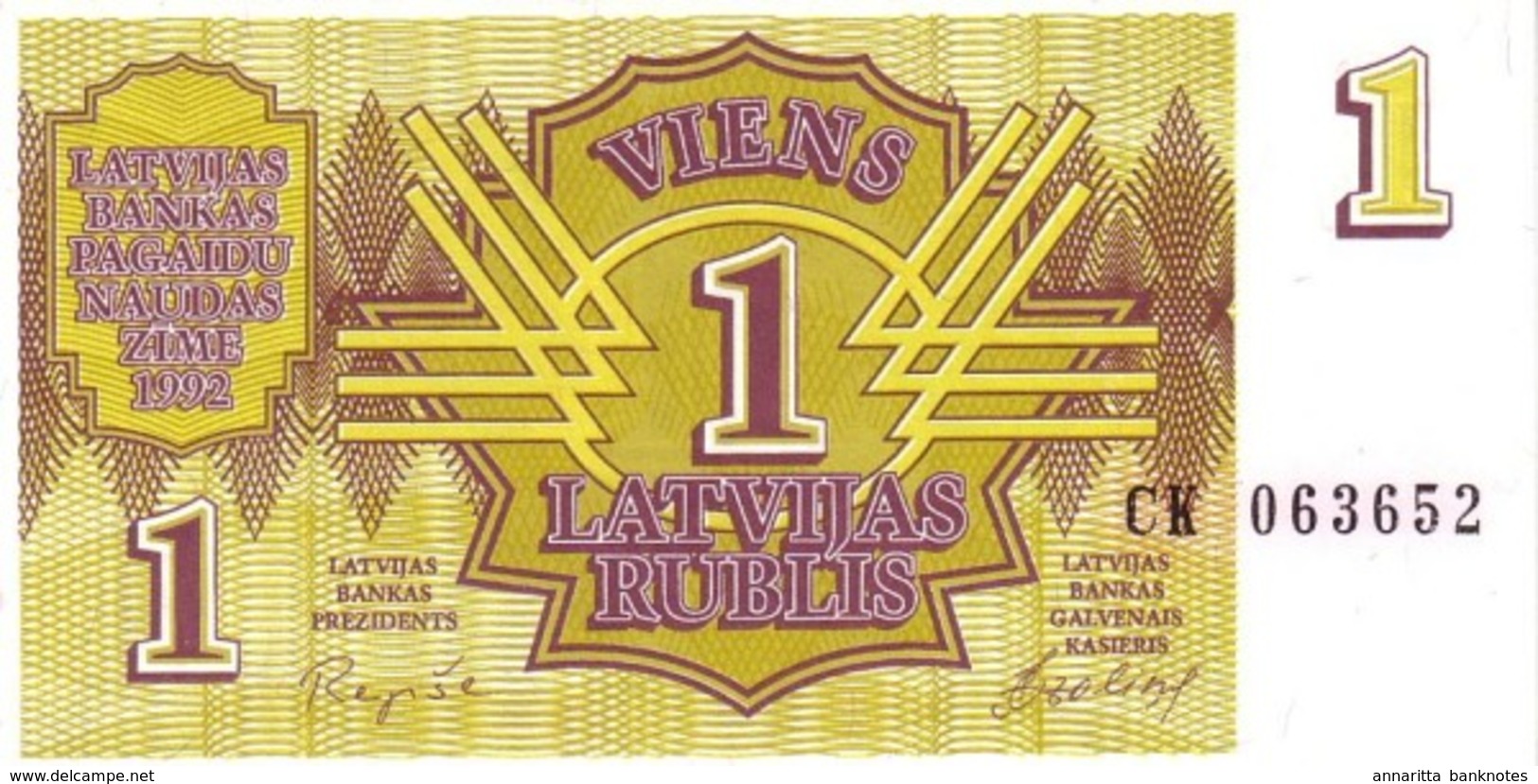 LATVIA 1 RUBLIS 1992 P-35 UNC  [LV216a] - Latvia