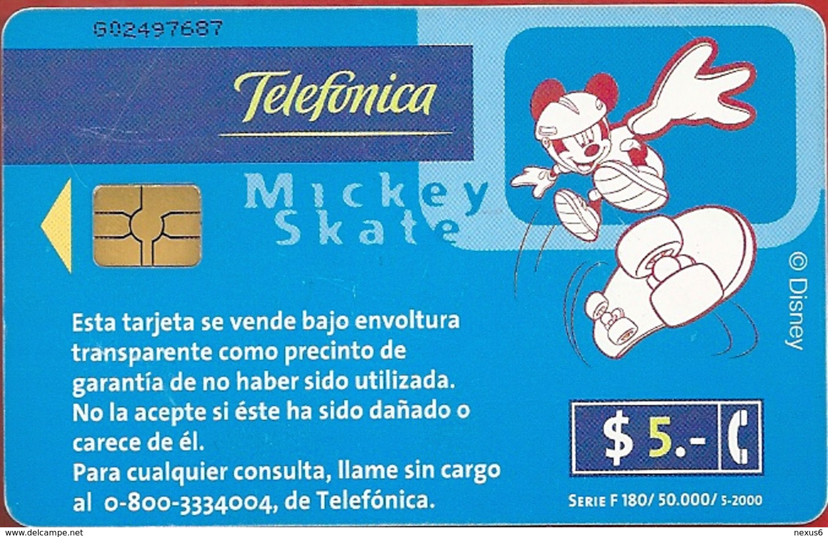 Argentina - Telefonica - Disney - Sports Mickey Skating - 05-2000 - 50.000ex, Used - Argentina