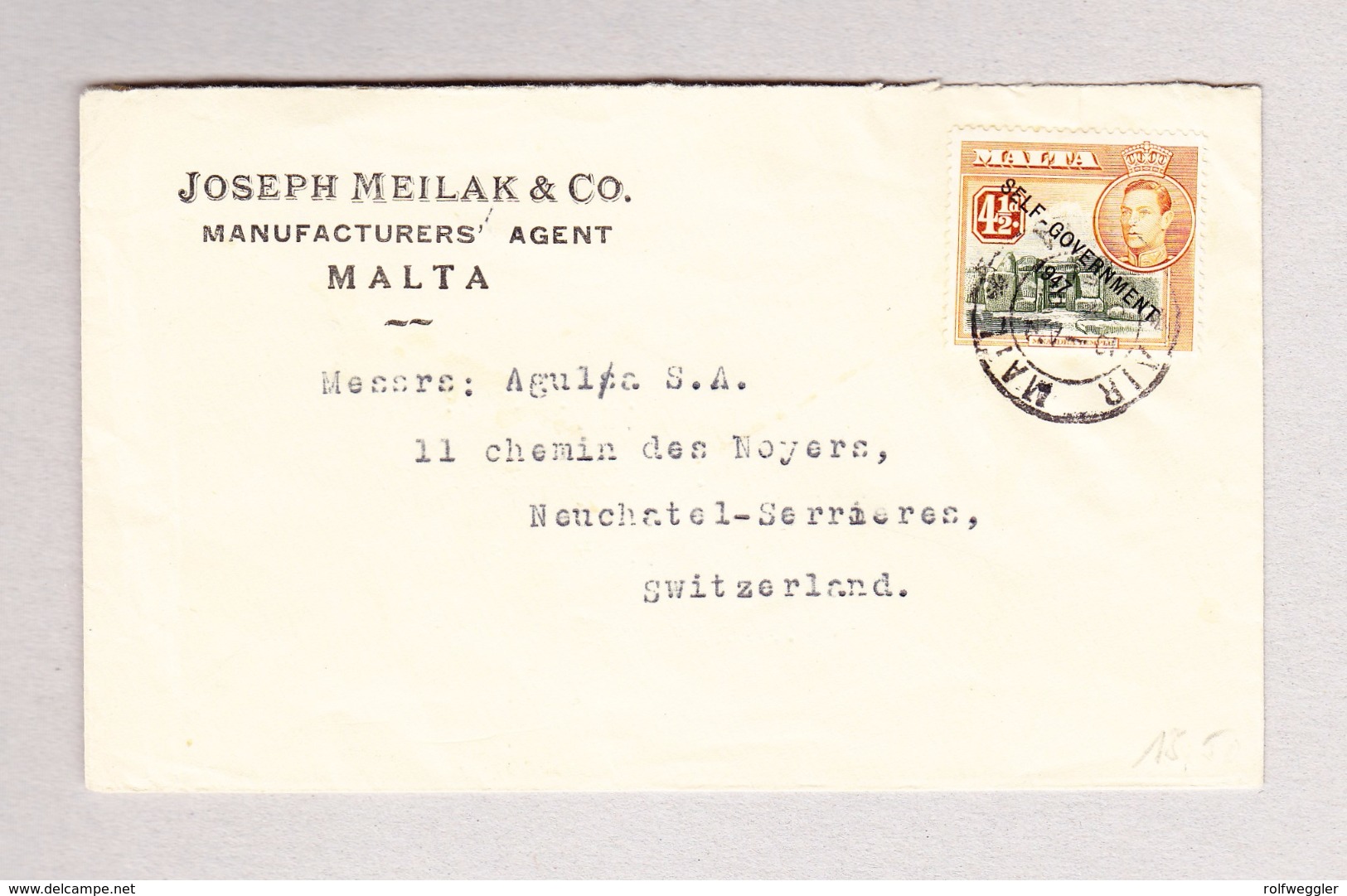 GB - MALTA VALLETTA AIR MAIL Brief Nach Neuchâtel Serrières - Malte (...-1964)