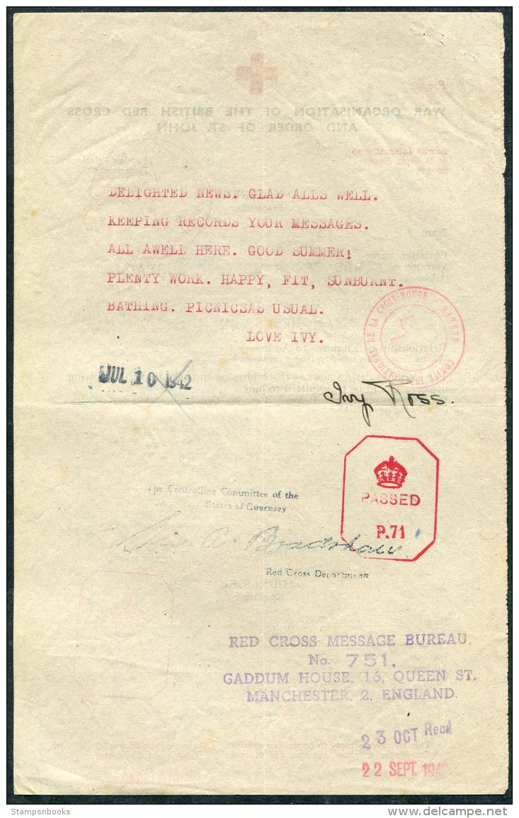 1942 Guernsey Red Cross Message - Guernsey