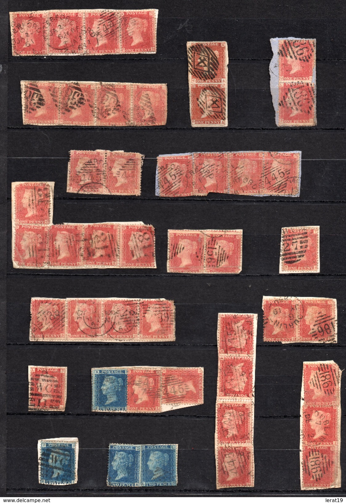 GRANDE BRETAGNE......LOT DE 45 TIMBRES ONE PENNY ET TWO PENCE SUR FRAGMENTS DE LETTRES - Used Stamps