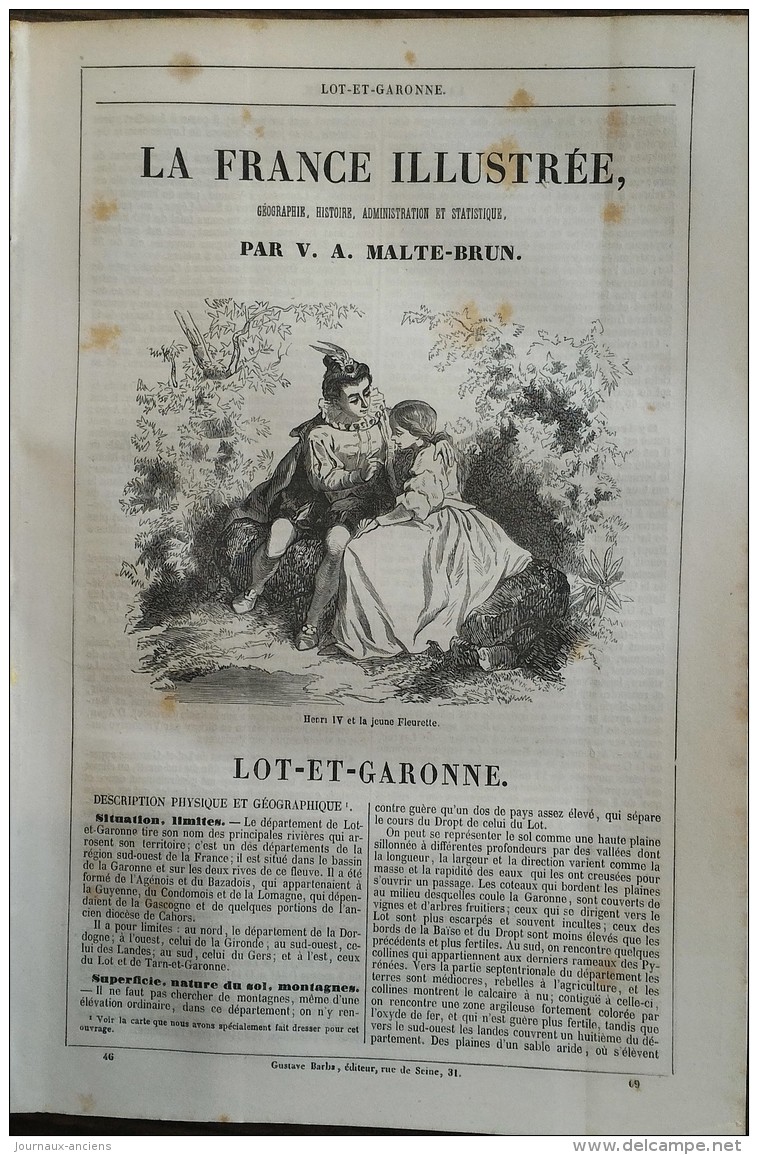 CARTES DU LOT ET GARONNE - ATLAS DE LA FRANCE ILLUSTRÉE - AGEN - MOULIN DE BARLASTE ETC ... - 1850 - 1899