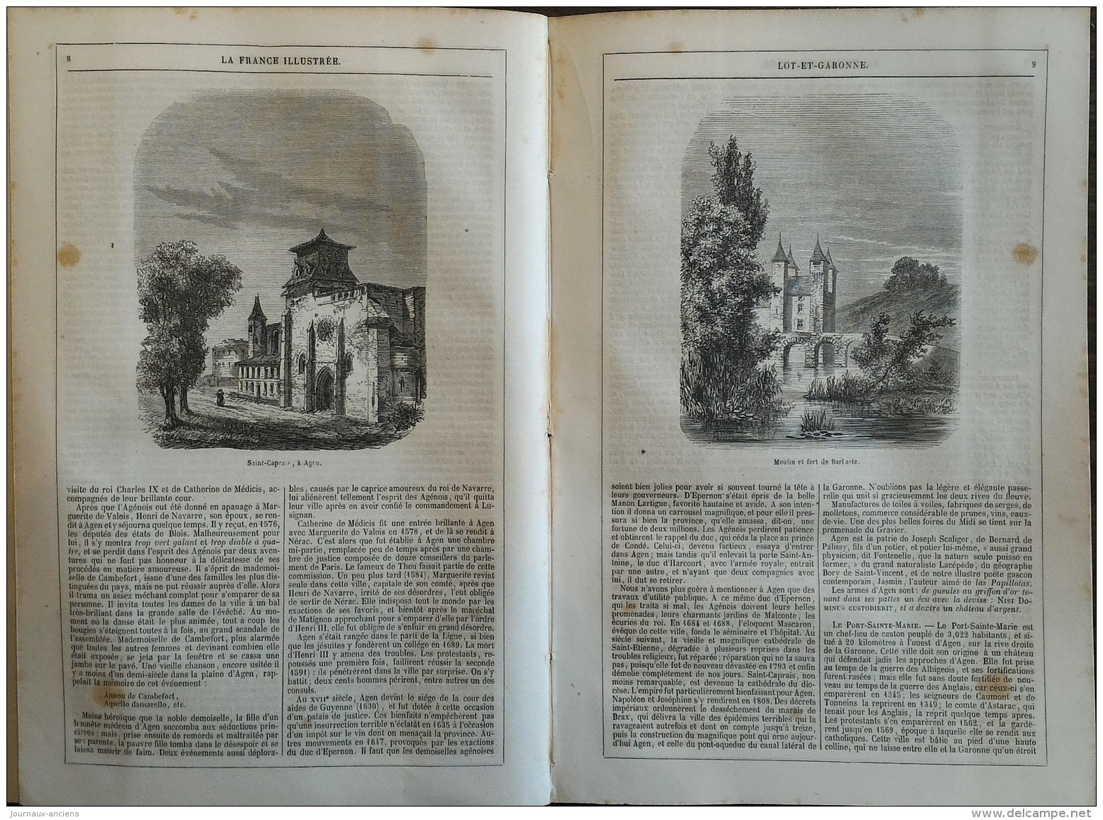 CARTES DU LOT ET GARONNE - ATLAS DE LA FRANCE ILLUSTRÉE - AGEN - MOULIN DE BARLASTE ETC ... - 1850 - 1899