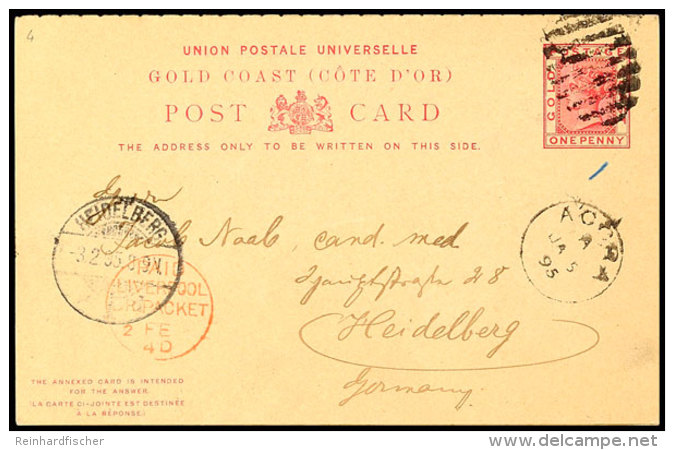 1/1 P. Queen Victoria Frage/Antwort-Ganzsachen-Postkarte, Von "ACCRA JA 5 95" &uuml;ber Liverpool Nach... - Costa De Oro (...-1957)