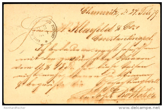 KAISERLICH DEUTSCHES POSTAMT No. 1 * 2 3 (1879) - K1, R&uuml;cks. Als Ankunftsstempel Auf GS-Postkarte 10 Pfg Aus... - Turquia (oficinas)