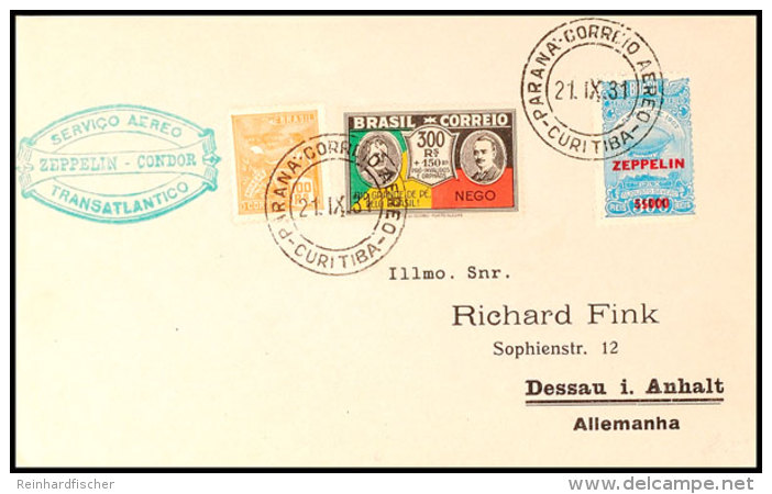 1931, 2. SAF, Brasilianische Post, Mit U. A. Zeppelin-Sondermarke 5.000 Reis Frankierter Brief Nach Dessau,... - Otros & Sin Clasificación