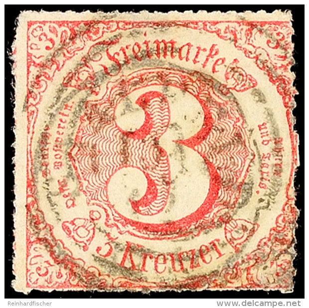 "SAALFELD 3 12 1866" - Fingerhut-K1, Zusammen Mit Vierringstempel "261" Als Seltene Duplex-Entwertung Auf 3 Kr.... - Otros & Sin Clasificación