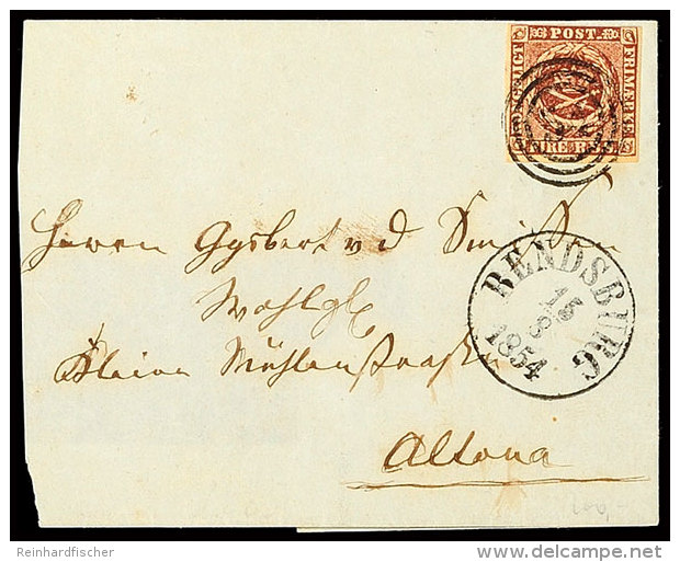 "54" Nebst K1 "RENDSBURG 15/8 1854" Auf Gr&ouml;&szlig;erem Briefteil Mit Farbfrischer, Dreiseitig Vollrandiger... - Schleswig-Holstein