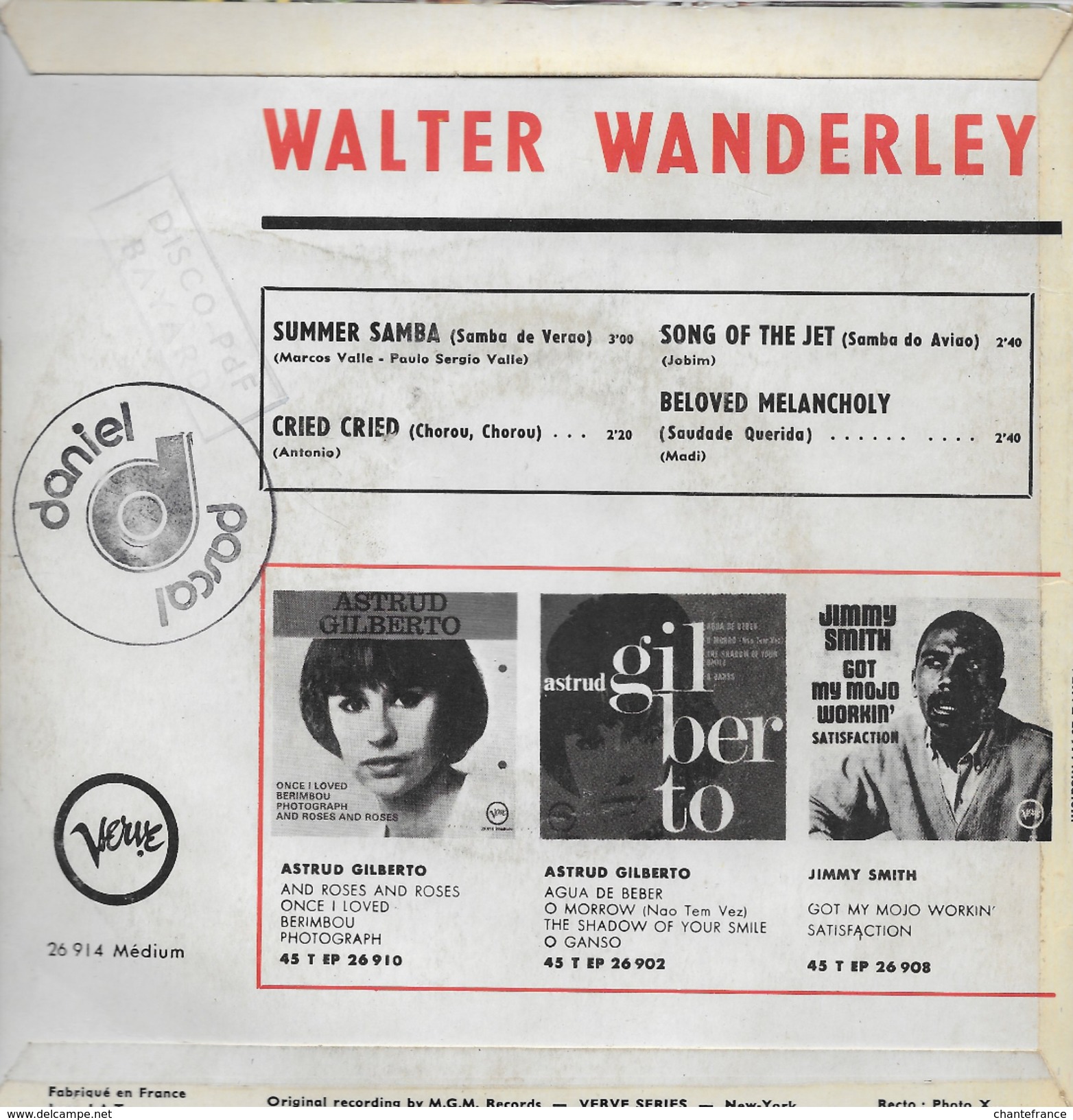 Walter Wanderley 45t. EP *summer Samba* - Instrumental