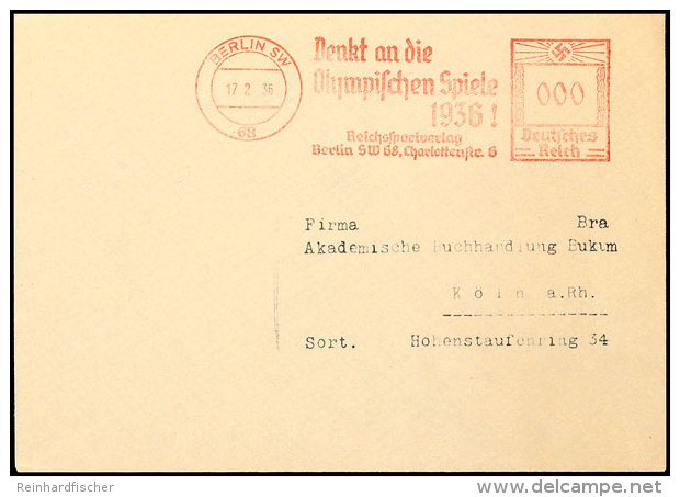 1936, Berlin, Brief Mit Probeabschlag Des Roten Freistempels "BERLIN SW 68 / 17-2-36 / Denkt An Die Olympischen... - Otros & Sin Clasificación