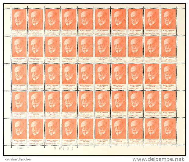 1966, Probedrucke Alois Jirasek (1851-1930) In Schwarz Bzw. Rot, In Bogen Zu Je 50 Marken, Mit Druckdatum 6.IV.66... - Otros & Sin Clasificación